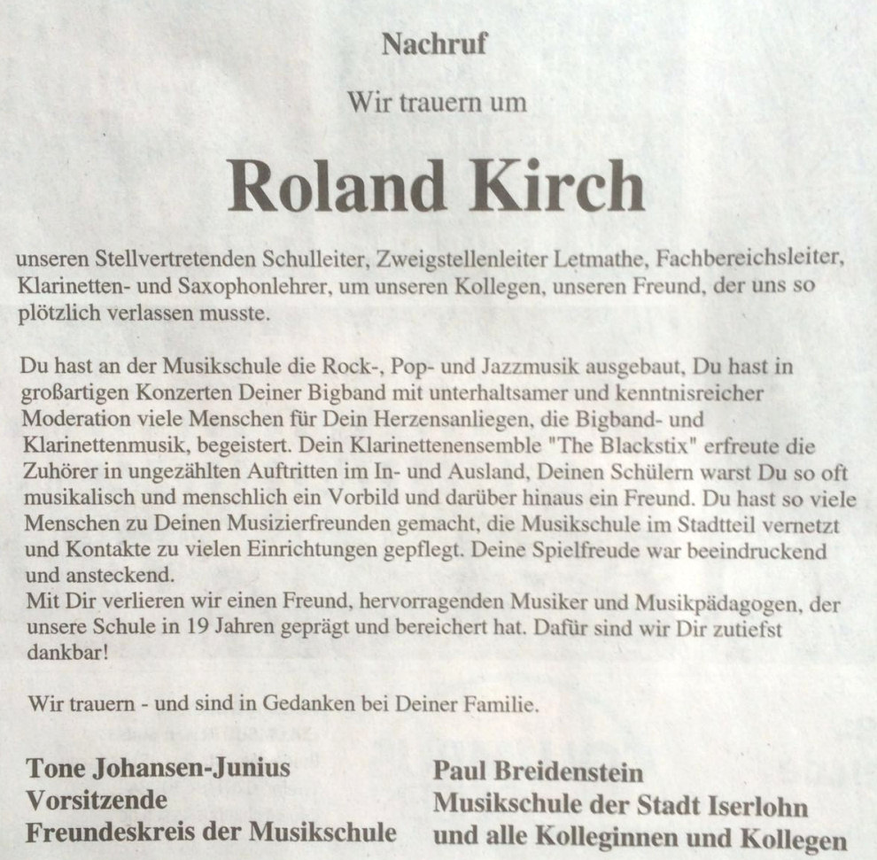 Nachruf Roland Kirch
